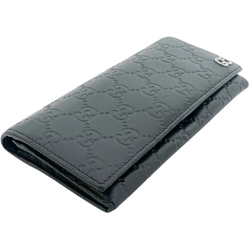 Gucci Bi fold Long Wallet Black Shima Leather GG Interlocking Folding Silver - Picture 4 of 9